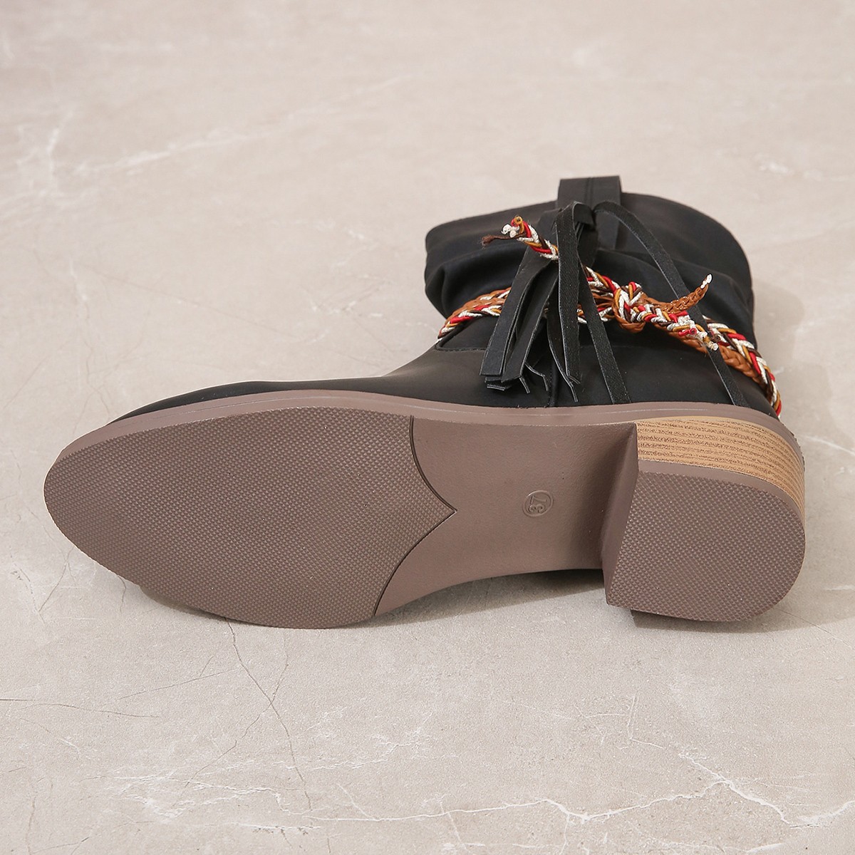 Cowgirl Retro Flat Heel Women Western Vintage Patchwork Tassel Braided Short Boots Casual Brand New Washed Shoes 50a6