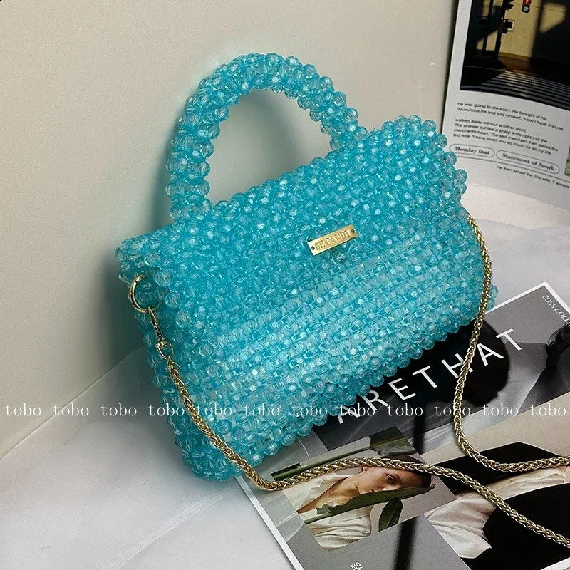 Hot Clear Beaded Bag For Women - Acrylic Crystal Stone Bead Box New Party Tote Purse With Long Chain 2024 Fashion bags