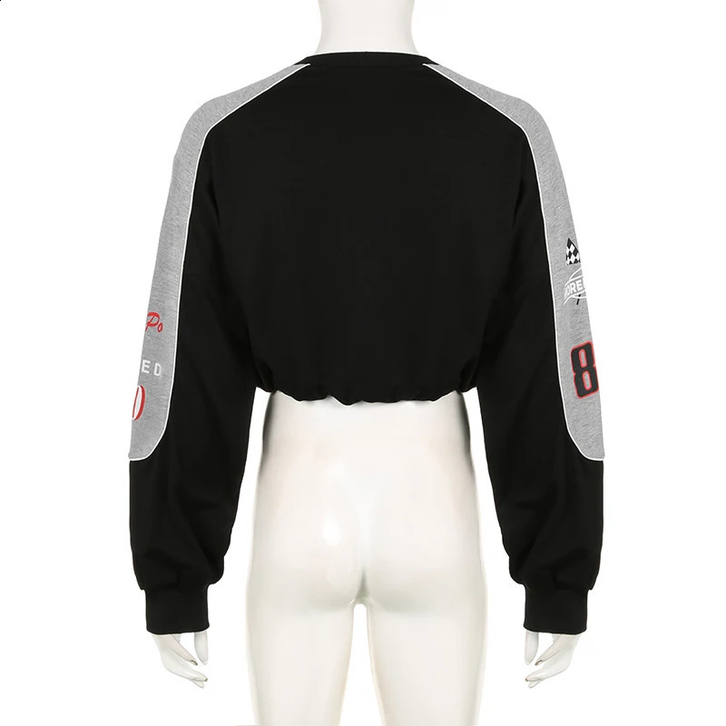 BIKPIIK Fashion Contrasting Letter Print Moto Biker Womens Hoodies Street Clothing OCollar Full Set Floral Casual Sports Parachute 240814