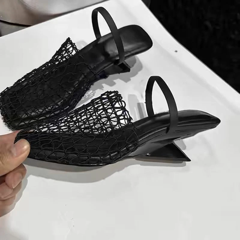 Strange Style Square Toe Women Slippers Air Mesh Height Increasing Fashion Solid Summer Outwear Women Shoes New Arrivals