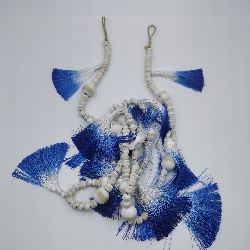 Bohemian-Style Wood Bead String Accessory with Attached Tassels for Unique Style