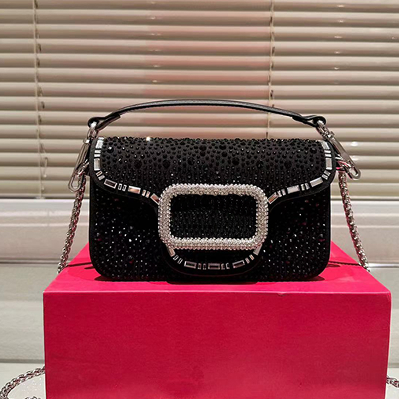 Women's Designer Evening Bags Luxury Fashion Hangbag Shoulder High Quality Genuine Leather Exquisite Temperament Diamond Baguette Women Bag