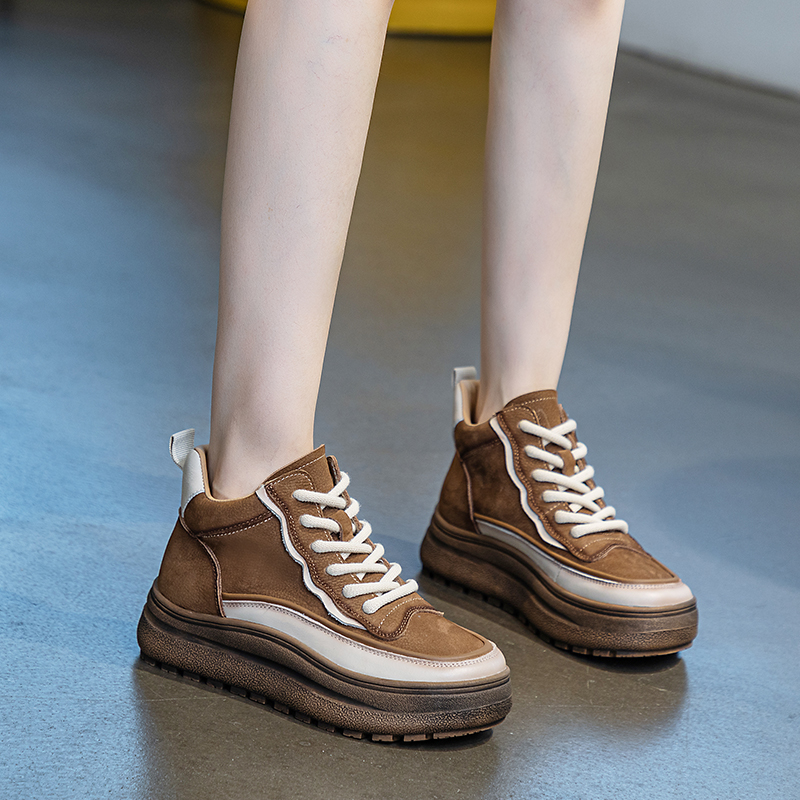 Women Winter Shoes Boots 2024 New Genuine Leather Women Sneakers Boots Winter Warm Platform Color-Blocked Ankle Boots Women