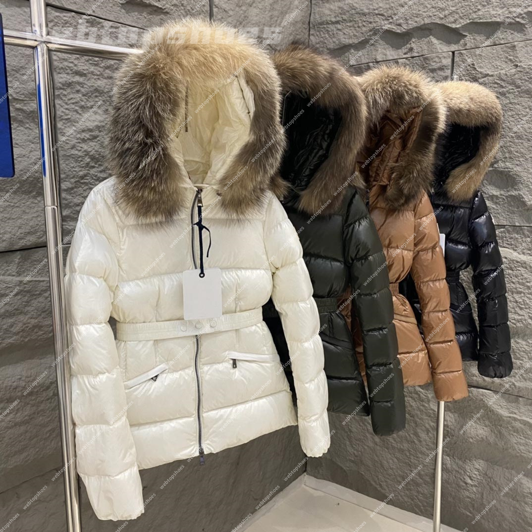 Designer luxury winter Womens down jackets fur coats real Wild fox fur collar warm fashion parkas matched belt lady cotton coats outerwear Retract your waist