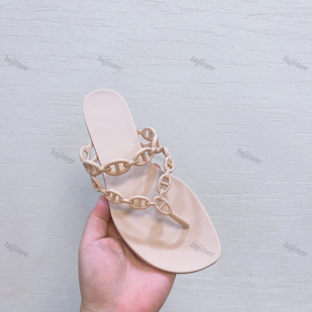 Designer Womens Beach Slipper Summer Jelly Sandals Summer Flat Chain Slides