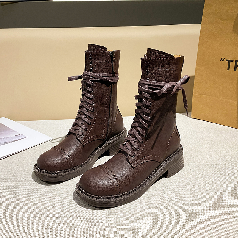 Biker Women 2024 New Fall Vintage Ladies Boots British Style Lace-up Large Size 41-43 Women's New Booties ee24 's