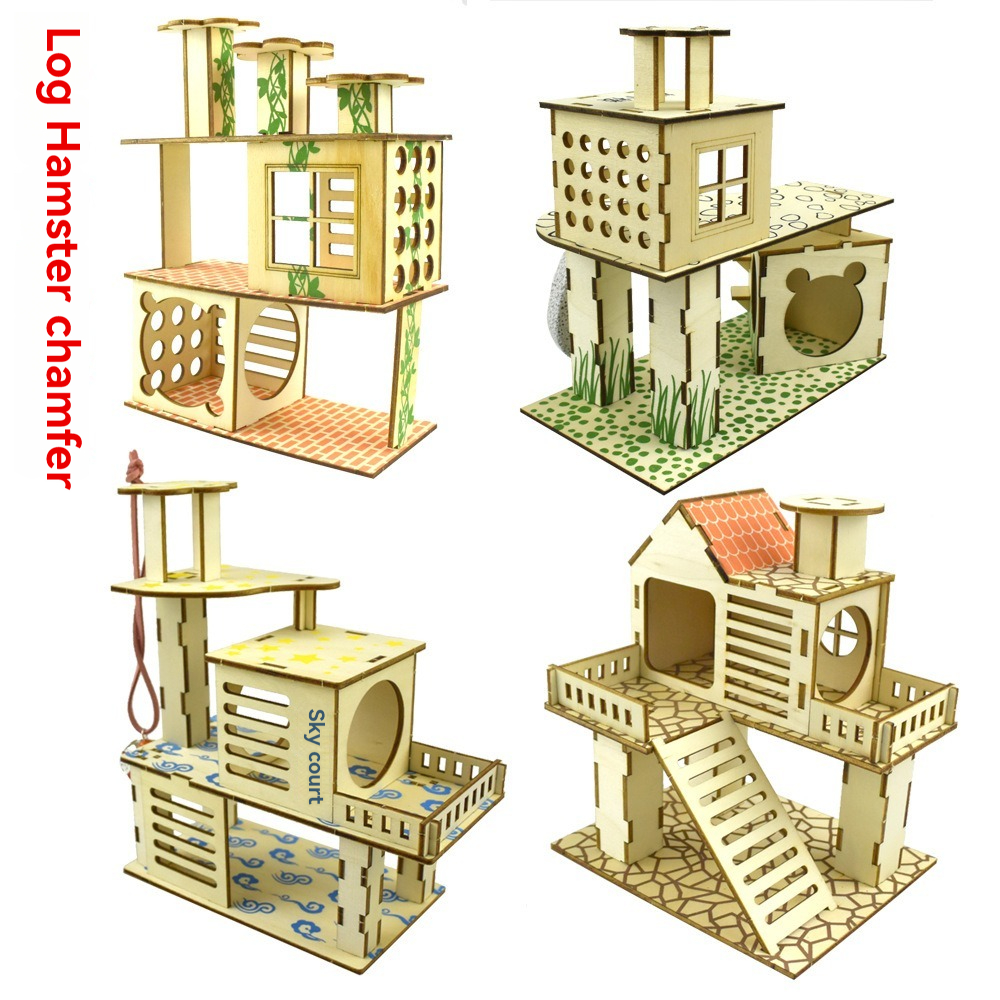 Hamster chamfer minipet toy tree nest ladder fence springboard platform building basic cage Villa