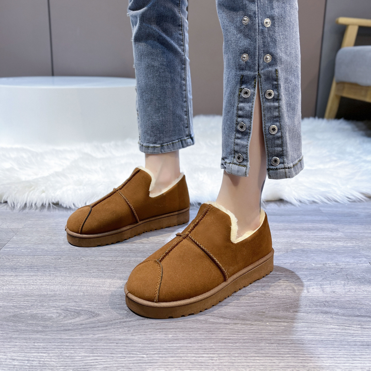 Northeast Snow Boots Women 2024 Winter Warm Plus Veet Thickened Womens Short-barrel Round Toe Flat-bottomed All-match Cotton Shoes
