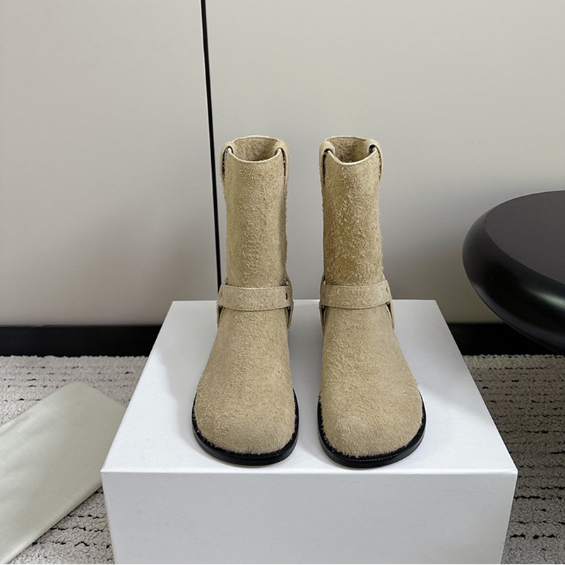 Mid-calf AIYUQI For New Belt Buckle Flat Frosted Western Cowboy Boots One-step Women Booties f860