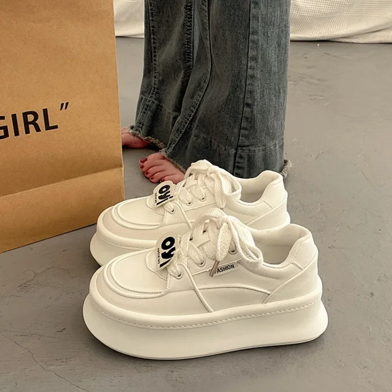 Casual Women's Height Increasing White Shoes Fashion Lace Up Comfortable Breathable Sneakers Platform Femme 62e0