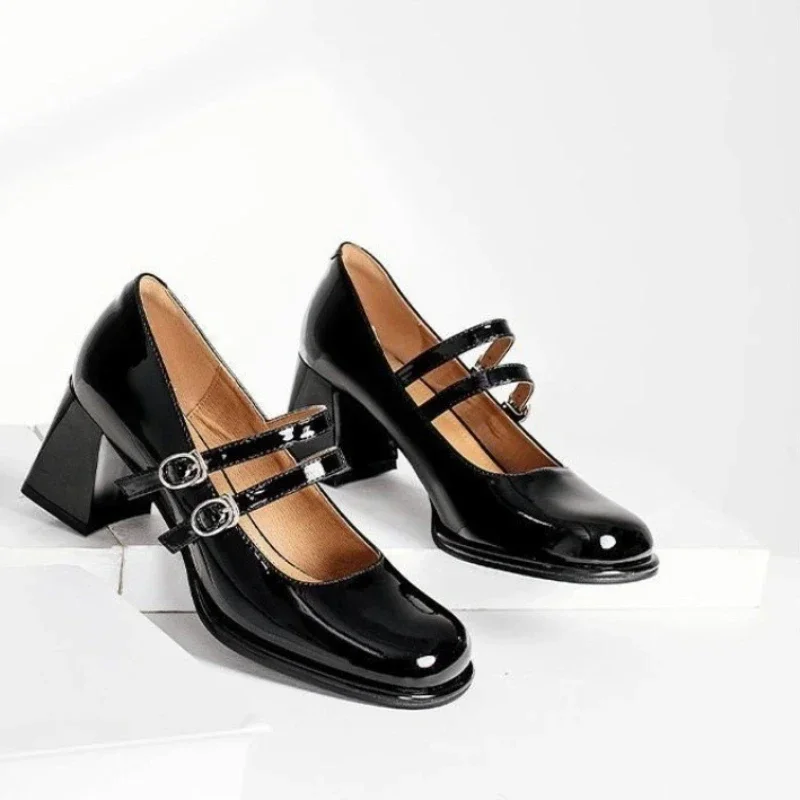 Jane Mary Fashion Square Toe High Heels Buckle Single Shallow Mouth Designer Women's Party New Dress Shoes f74e