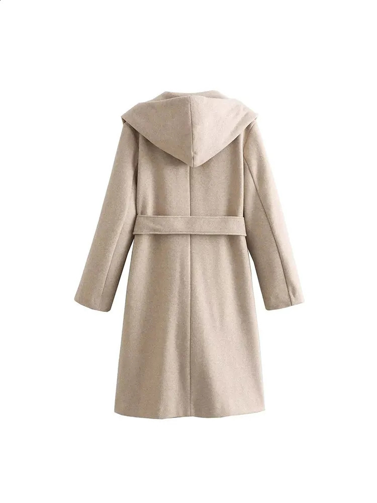 Nlzgmsj TRAF autumn winter wool coat beige solid double-layer breathable hooded coat casual womens fashionable top 240828