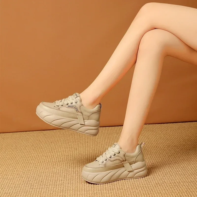 Thick Soled Sports Shoes for Women Fashion Platform Increase Sneakers Female Lace Up Casual British Style Vulcanized Shoes2025