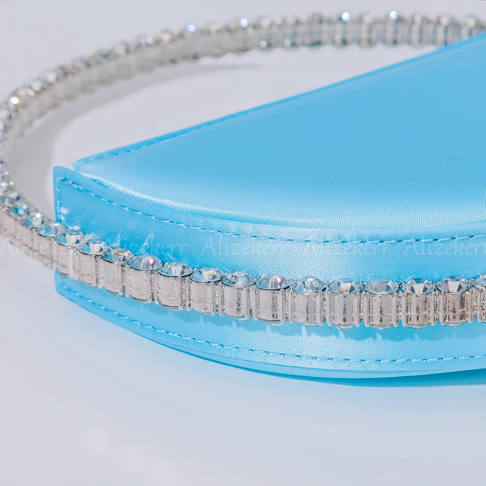 Circular Glittering Crystal Satin Evening Bags Women Metallic Handle Rhinestone Clutch Purses And Handbags Wedding Party 240903 - view 7