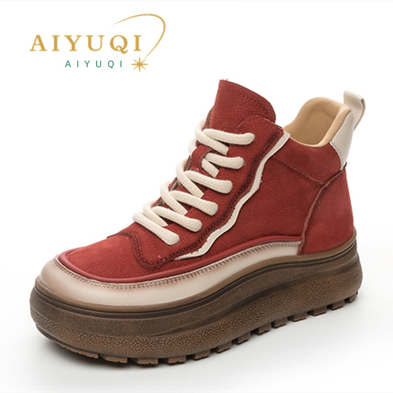 Women Winter Shoes Boots 2024 New Genuine Leather Women Sneakers Boots Winter Warm Platform Color-Blocked Ankle Boots Women