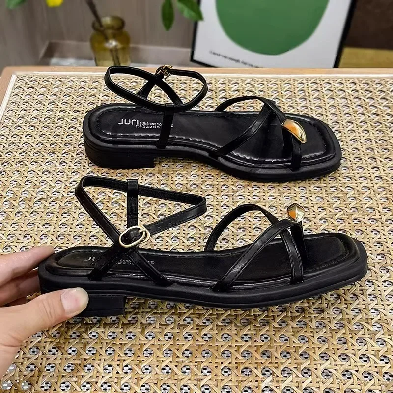 Heeled Sandals Shoes Women's Black Beach New Summer Girls Low Comfort Sports Casual Solid