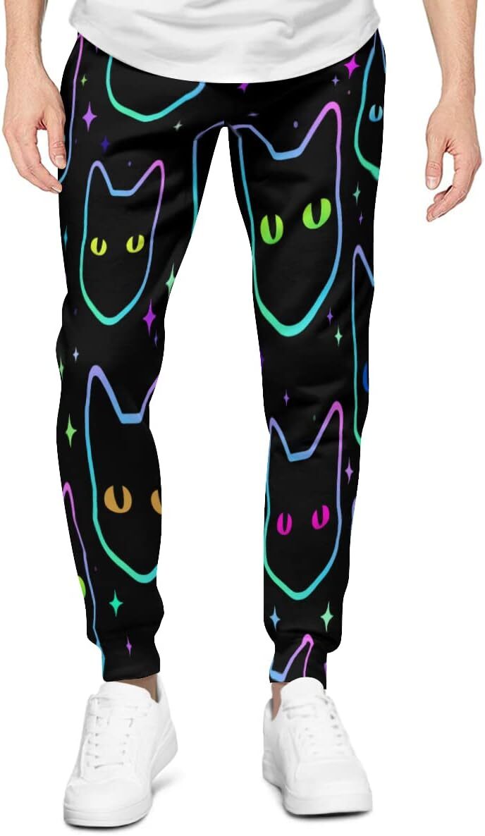 Sweatpants Mens Cat Heads 3D Printed Patterned Pants Loose Joggers With Pockets Lightweight Workout Gym Running Sweat Trousers Y2K baggy