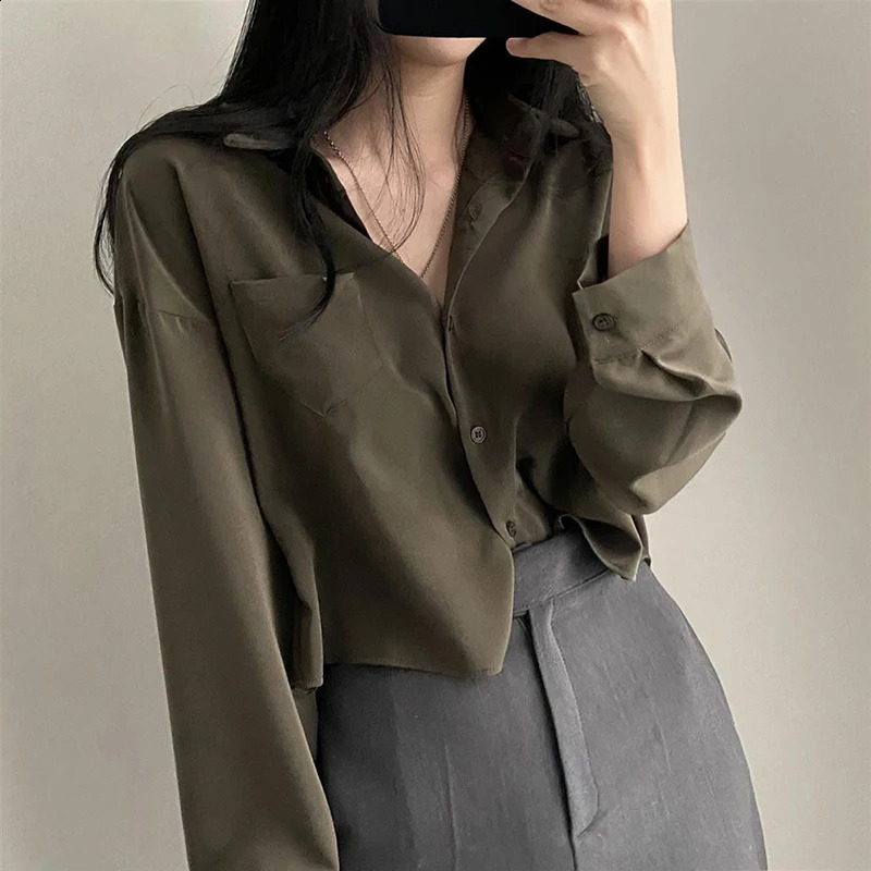 Korean elegant shirt womens fashion Sunscreen solid basic single chest office fashionable loose casual long sleeved cardigan 240814