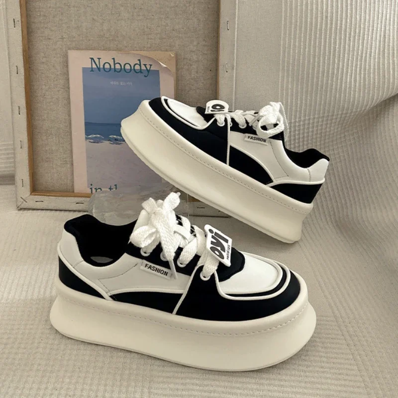 Casual Women's Height Increasing White Shoes Fashion Lace Up Comfortable Breathable Sneakers Platform Femme 62e0