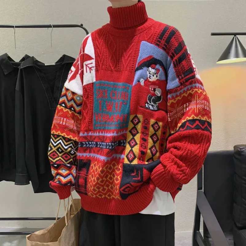Men's Sweaters 2023 Winter Men Turtleneck Sweaters Christmas ski bear Knitted Pullovers Casual Sweaters Male Knitwear Hip Hop Pullovers Y240904F3