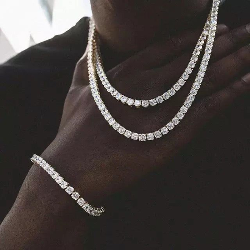 Real sterg sier Hip Hop Moissanite Jewelry Iced Out VVS1 D Color Mossanite Dia Necklace 4mm Tennis Gold chain for Women Men