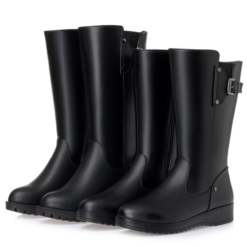 AIYUQI Female Winter Boots Shoes Genuine Leather Women Motorcycle Boot Shoes Non-slip Big Size Wool Snow Booots Woman