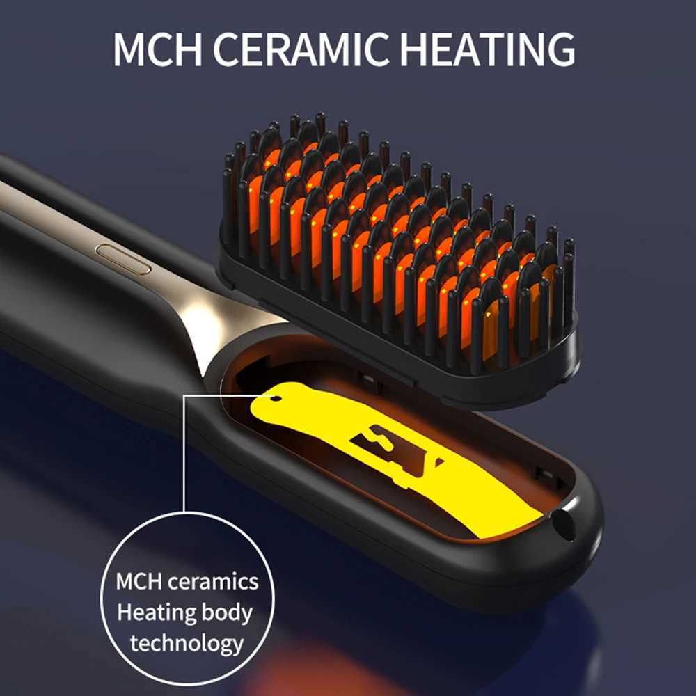 Hair Straightener Hot Comb Multifunctional Straight Comb Brush Professional Negative Ion Anti-Scalding Hair Styling Rechargeable W250610