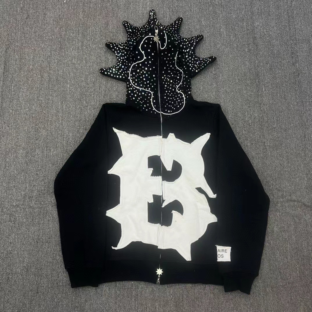 Gothic Cartoon Camouflage Hoodie - Mens Womens Zip Up Sweatshirt Cotton Full Letter Print Vintage Style Z250724