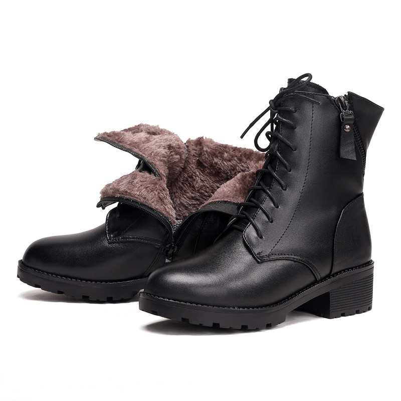 AIYUQI Women Ankle Boots Genuine Leather Wool Warm Big Size Biker Boots Women Winter Shoes For Women Boots