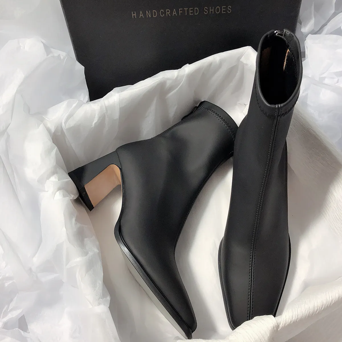Women's high-heeled New French slim elastic Korean version minimalist short boots