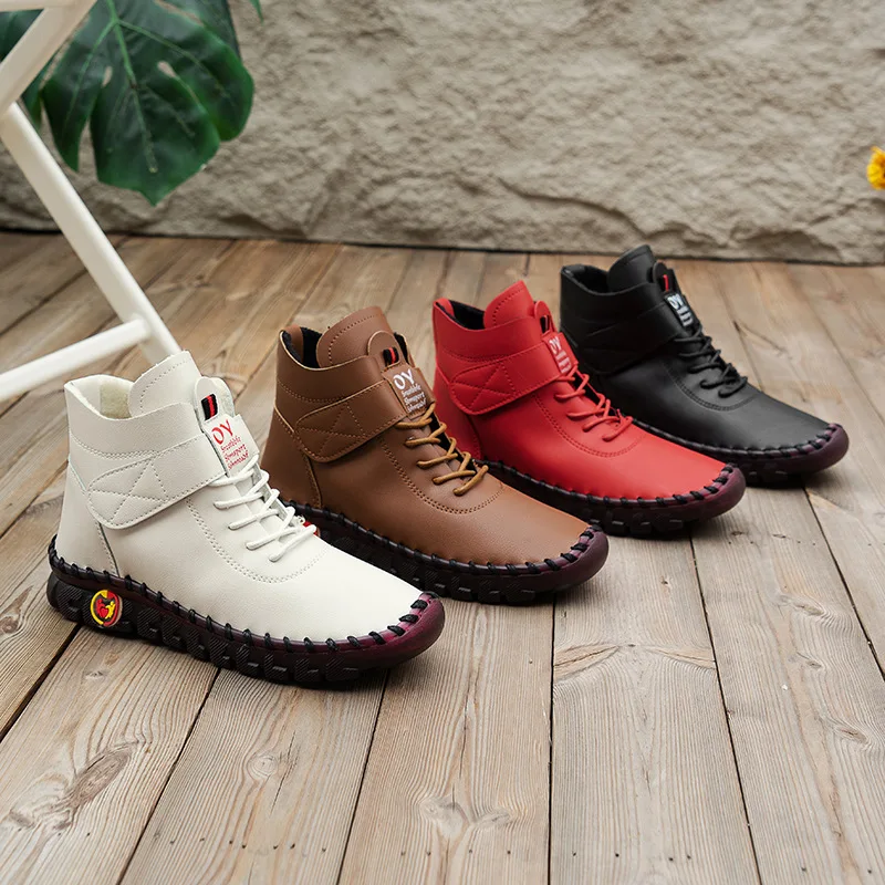 Leather New Woman's High Top Trend Winter Flat for Woman Warm Cotton Shoes Soft Bottom Non-slip Boots 2e44 1651
