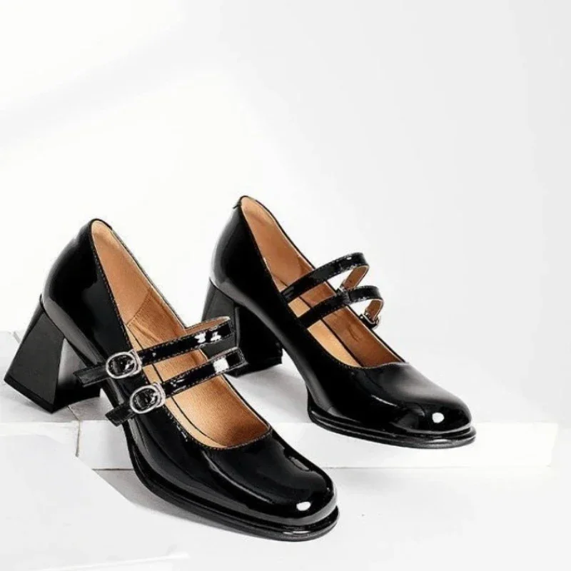 Jane Mary Fashion Square Toe High Heels Buckle Single Shallow Mouth Designer Women's Party New Dress Shoes f74e