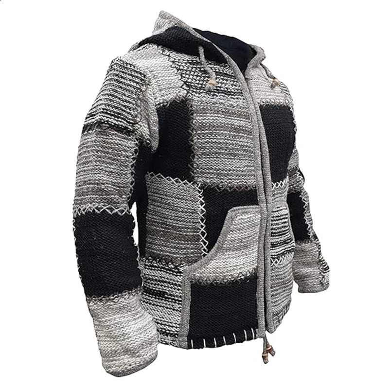 Fashionable Mens Sweater Hoodie Retro Zipper Long Sleeve Splicing Work Autumn Fashion Knitted 240902