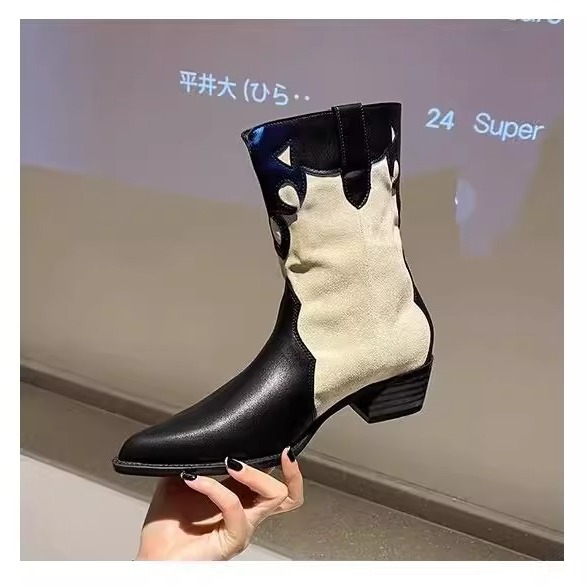 Toe Designer Pointed Embroidery Women Ankle Boots Fashion New Thick Heel Slimming Short Booties Autumn Winter Female Shoes 6011