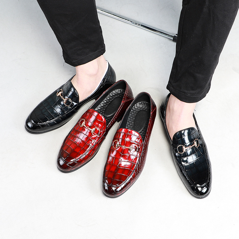 Men's Casual Business Shoes Embossed Leather Mens Classic British Style Horsebit Loafers Moccasins Men Party Wedding Flats