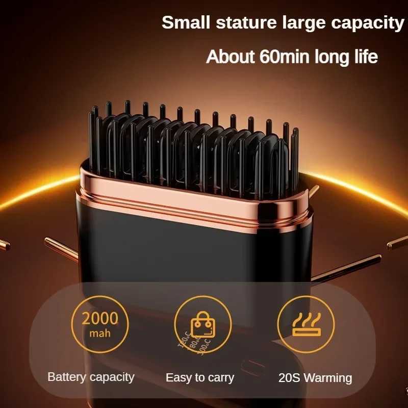 2000mAh mini straight hair comb wireless straight hair comb with 3 temperature adjustable straight hair brushes and straighteners W240904