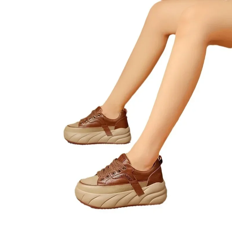 Thick Soled Sports Shoes for Women Fashion Platform Increase Sneakers Female Lace Up Casual British Style Vulcanized Shoes2025
