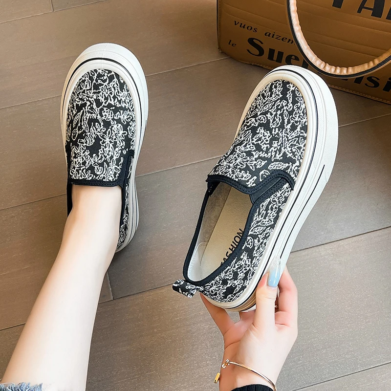 Random Print Women Flats Platform Casual Walking Sneakers New Fashion Sport Loafers Cozy Shoes Autumn 2024 Mujer atos 99f1