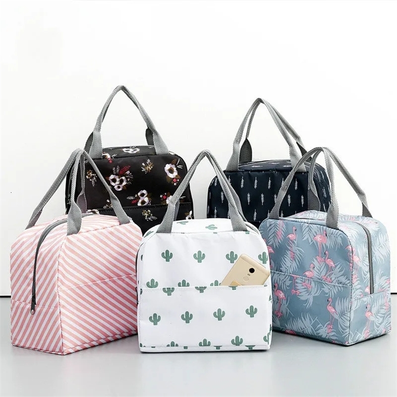 Functional Pattern Cooler Lunch Box Portable Insulated Canvas Bag Thermal Food Picnic Bags For Women Kids y240903