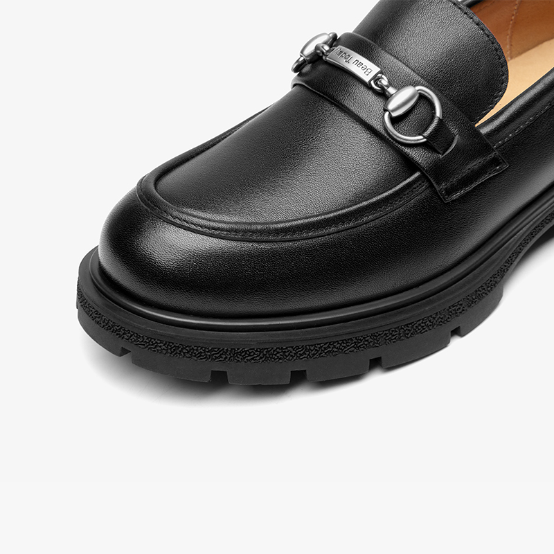 BEAUTODAY Platform Loafers Women Cow Leather Metal Design Round Toe Solid Color Slip On Leisure Ladies Flats Handmade 26219