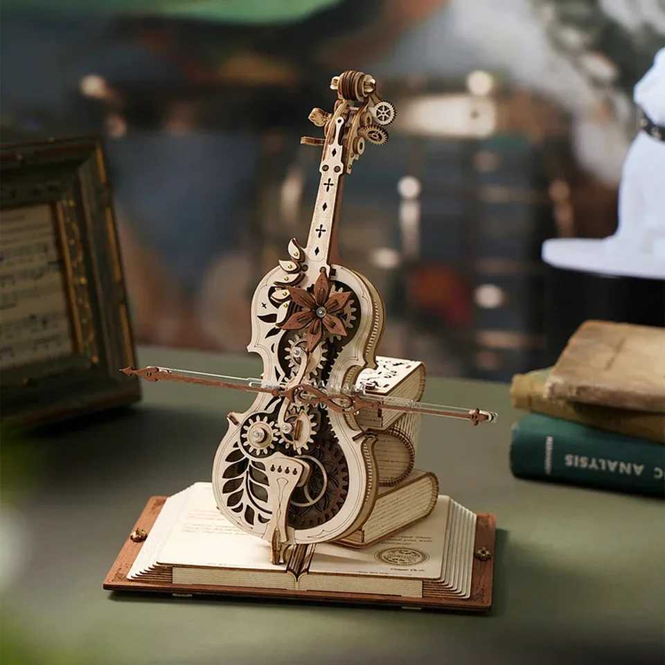 Robotime 3D wooden puzzle ROKR fun magic cello mechanical music instrument childrens creative toy AMK63 W240903