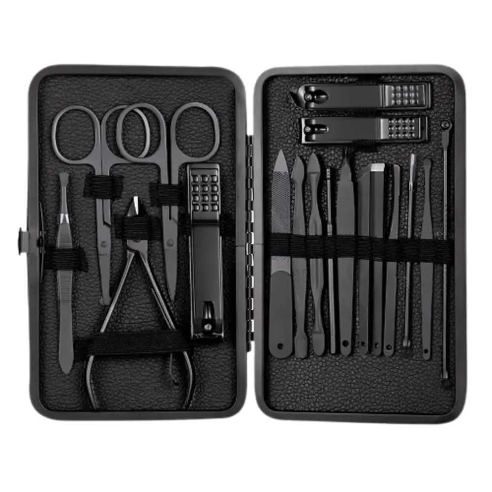 Stainless steel nail clippers cutting machine trimmer earplug beauty kit ergonomics foot clippers nail pushing tool set black Tra W240904