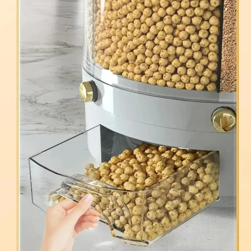 Kitchen Storage Box 360 Degree Rotating Rice Dispenser Sealed Dry Cereal Grain Bucket Moistureproof Food Container y240903