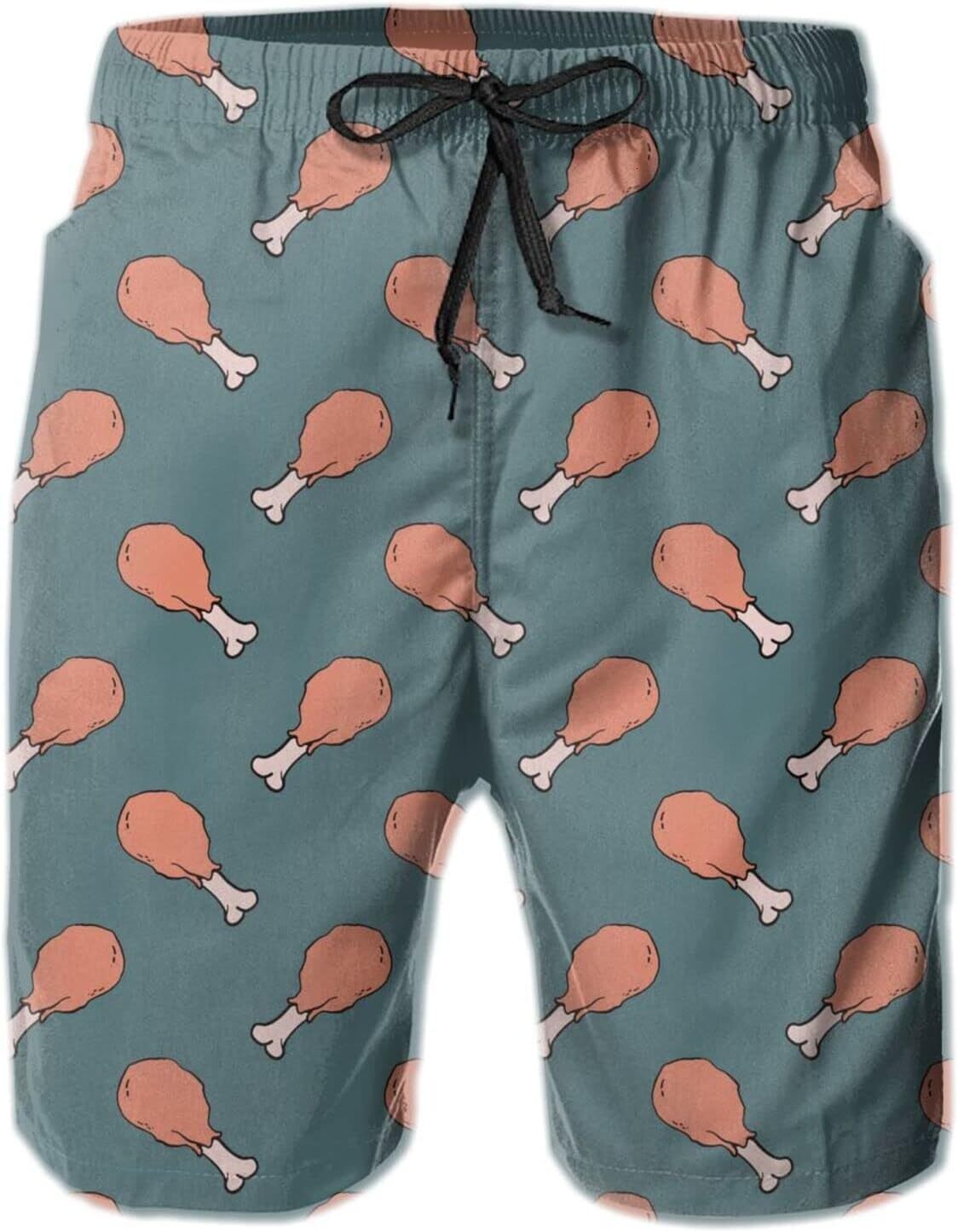 Mens Shorts 3D Printed Pattern Fried Chicken Legs Swim Trunks Quick Dry Fashion Beach Board Swimwear