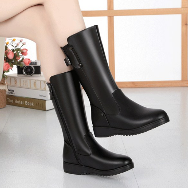 AIYUQI Female Winter Boots Shoes Genuine Leather Women Motorcycle Boot Shoes Non-slip Big Size Wool Snow Booots Woman