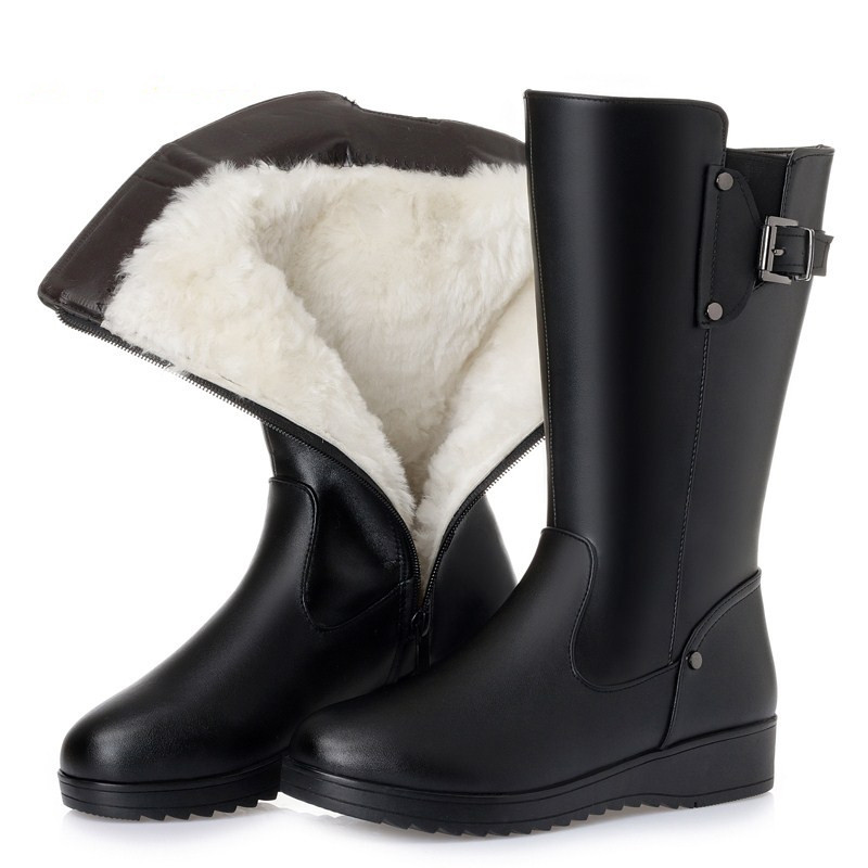 AIYUQI Female Winter Boots Shoes Genuine Leather Women Motorcycle Boot Shoes Non-slip Big Size Wool Snow Booots Woman