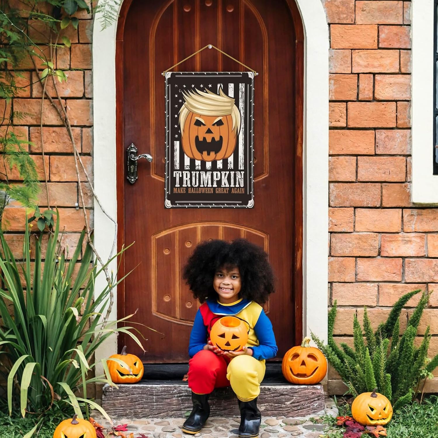 Trump 12 * 18inch funny halloween pumpkin garden flag outdoor Courtyard lawn decoration
