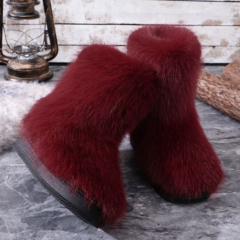 Fluffy Women Faux Fox Woman Plush Warm Snow Boots Footwear Girls Furry Fur Bottes Fashion Winter Shoe 3cf0