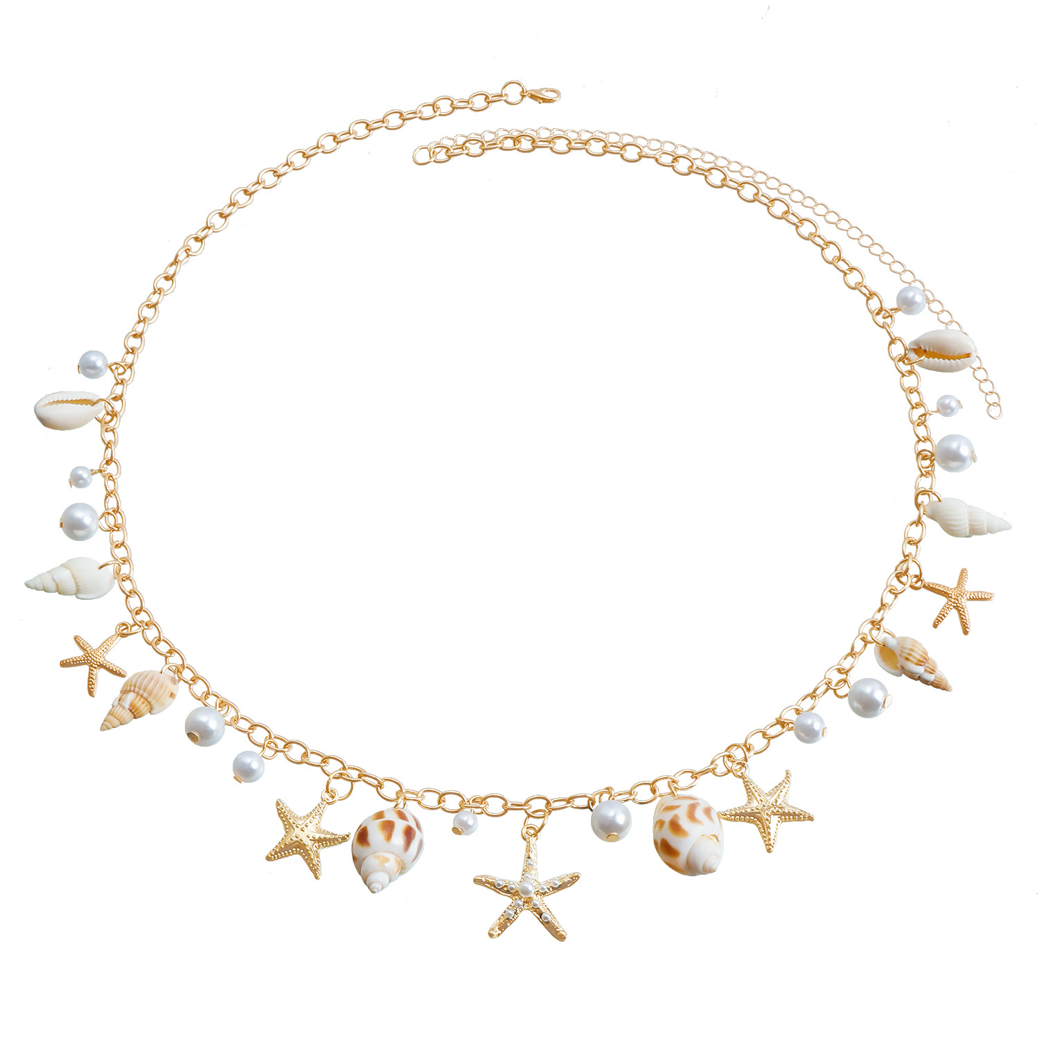 Bohemian Style Waist Chain Belly for Women Gold Plated Zinc Alloy Concha Beads For Sea Vocation Holiday Party Casual Wear