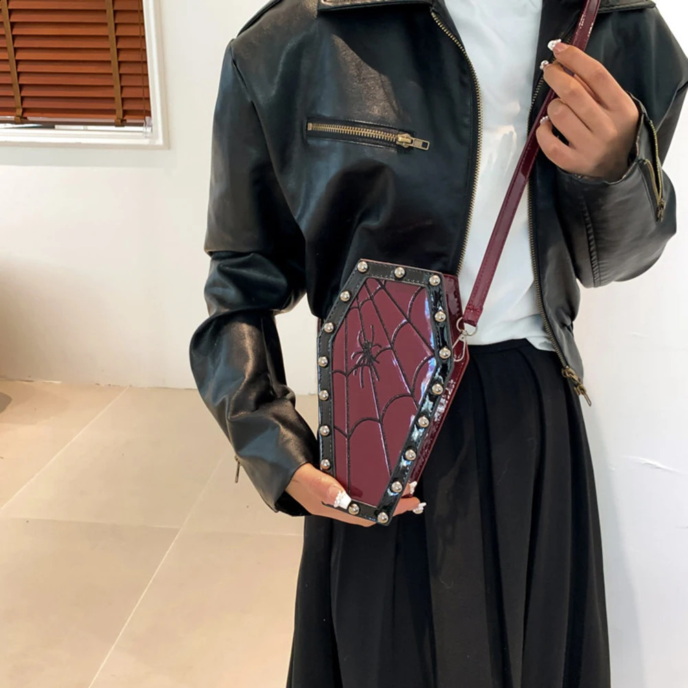 Women Gothic Crossbody Bag Coffin Shoulder Bag Purse Cartoon Spider Coffin Bag Y2K Messenger phone Bag Halloween Sling Purse 241025
